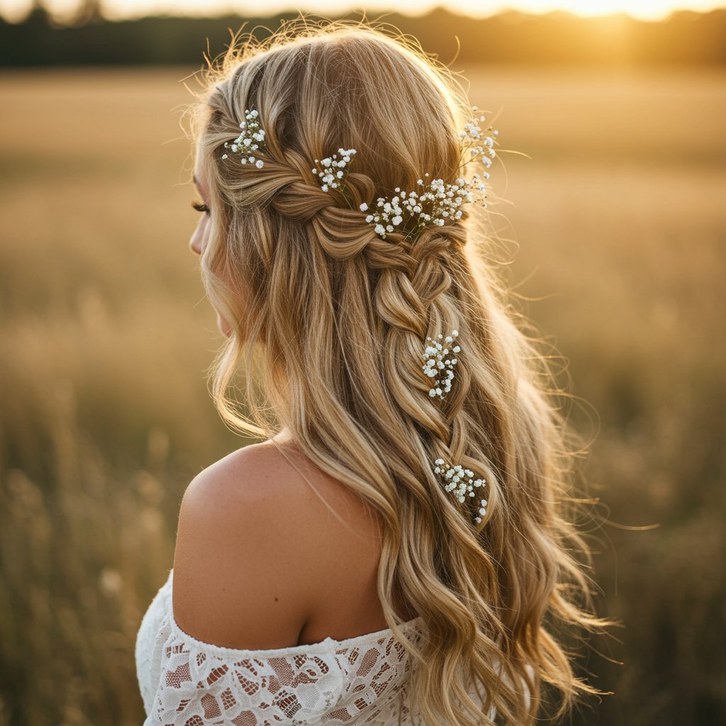 Woman With Romantic Waterfall Braid