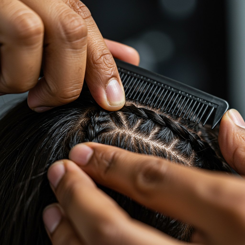 Stylist Hands Braiding Cornrow