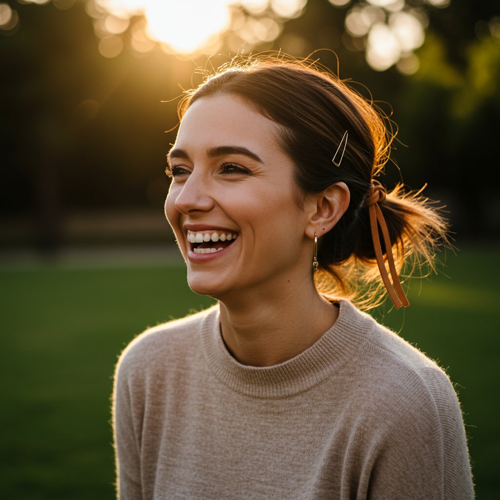 Confident-Woman-Laughing-With-Simple-Hair-Accessory