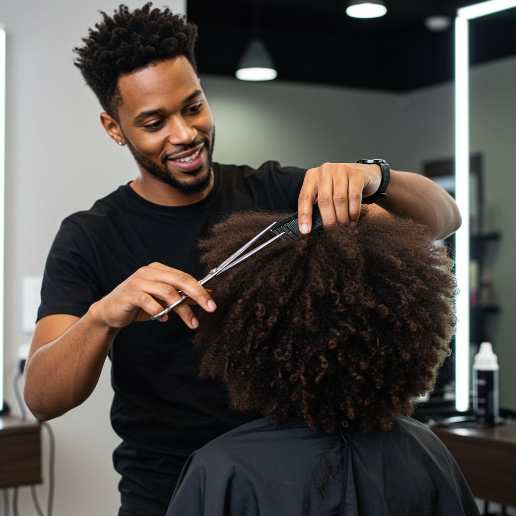 Stylist-Shaping-Clients-Natural-Hair-In-Salon