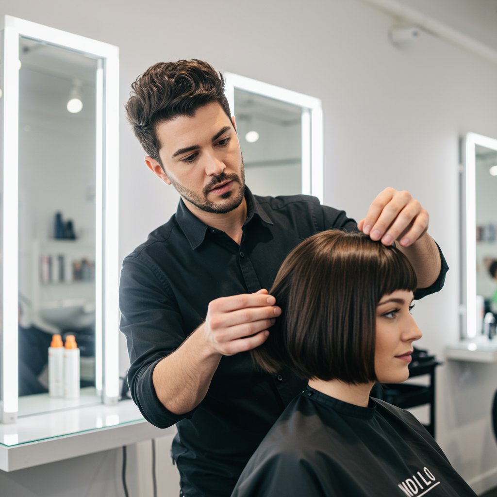 Stylist Consulting With Client About Bob