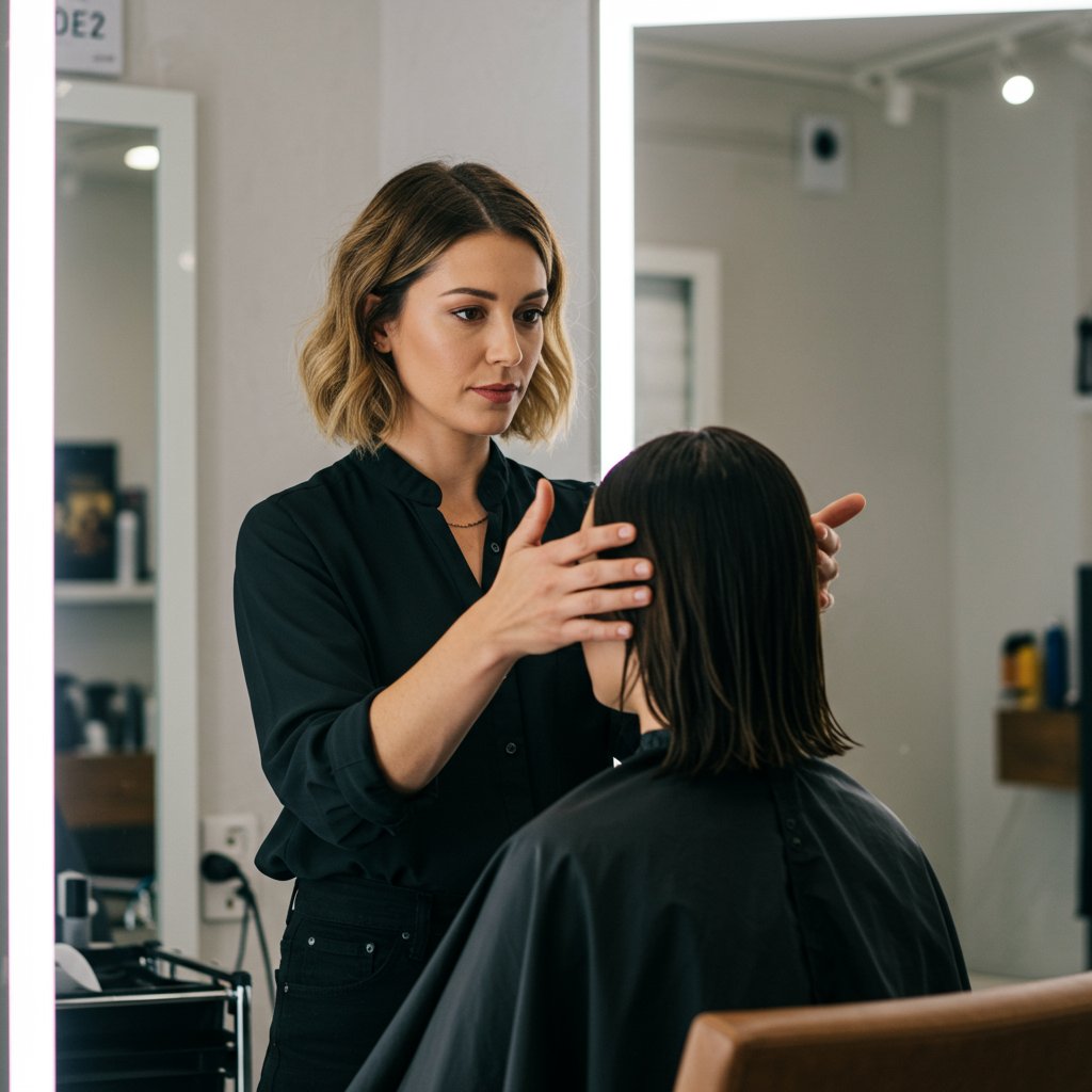 Stylist Consulting With Client About Face Shape