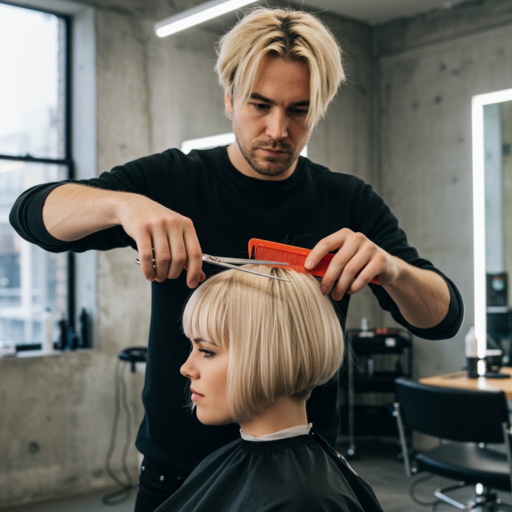 Stylist-Trimming-Blunt-Bob-In-Salon