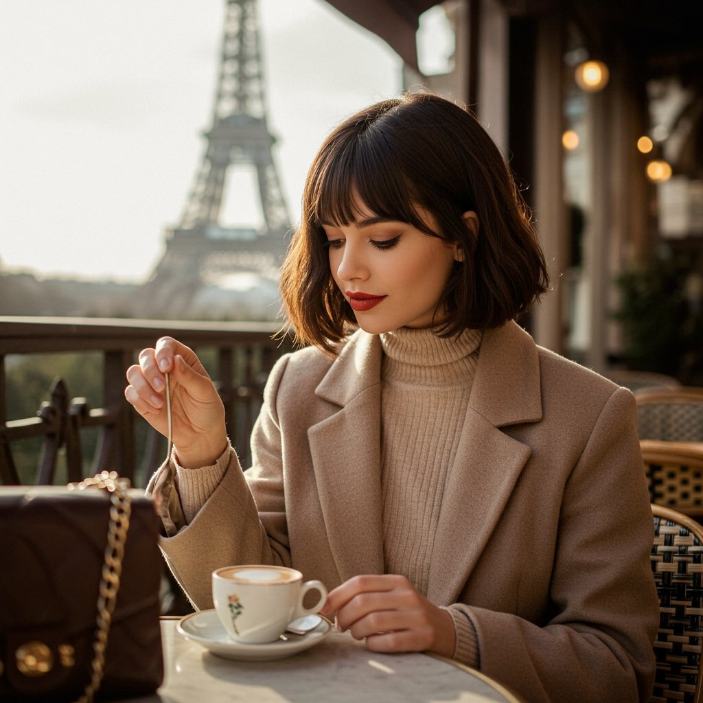 Woman With French Bob In Paris