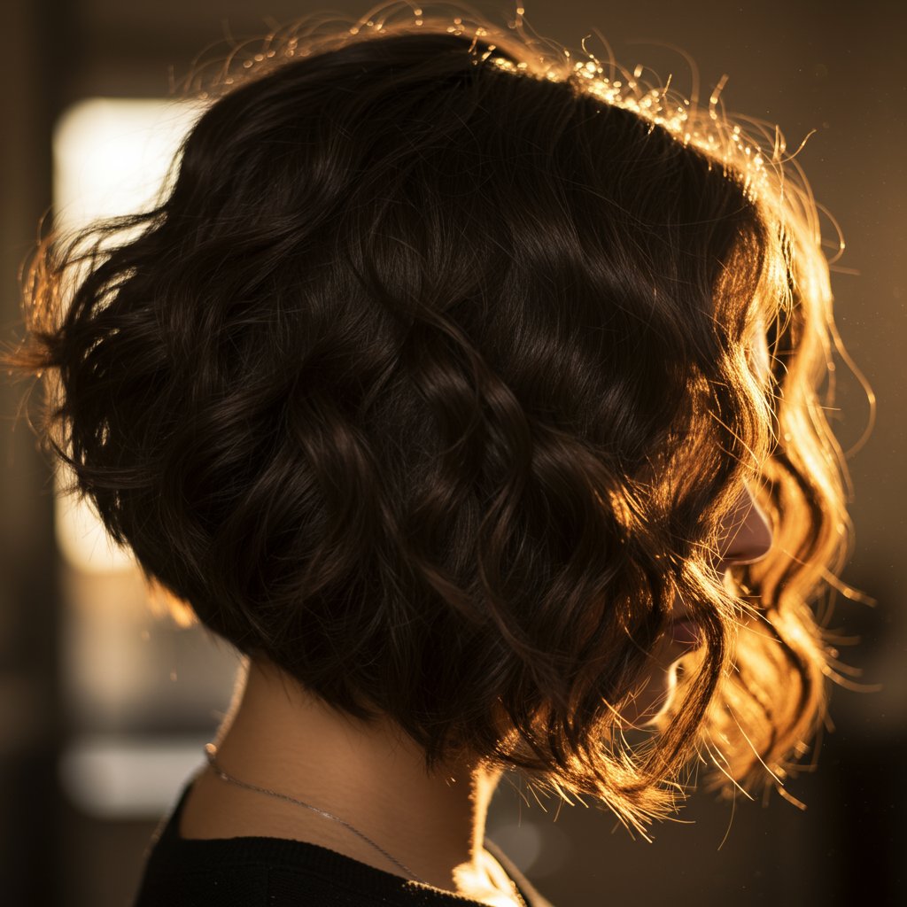 Close Up Of Curly Hair In A Bob