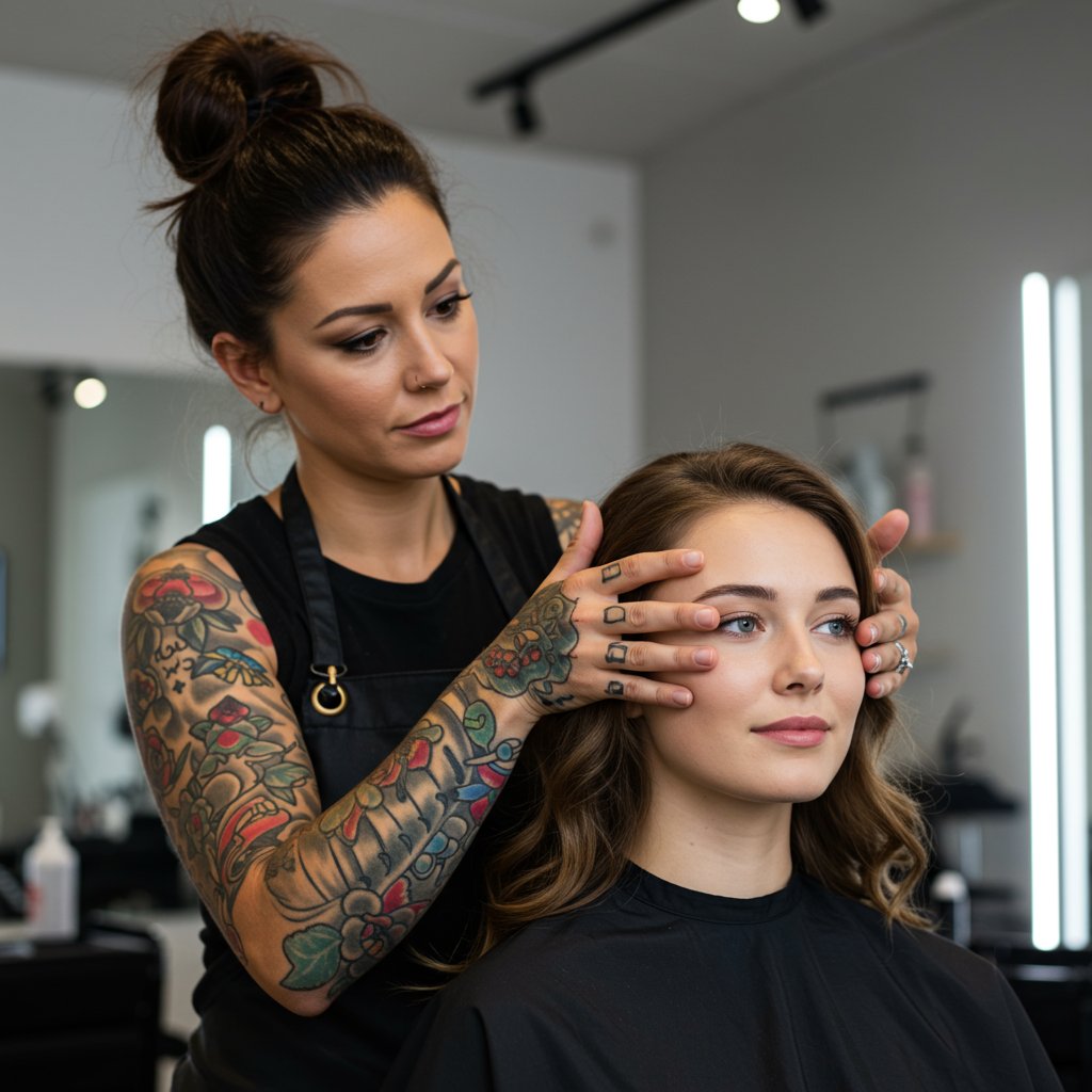 Stylist Analyzing Clients Face Shape