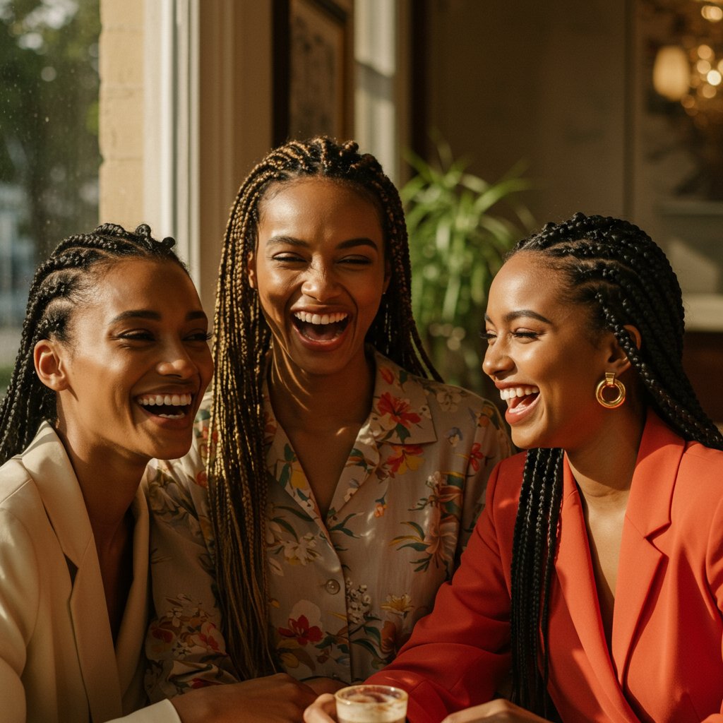 Diverse Women With Braided Hairstyles Laughing
