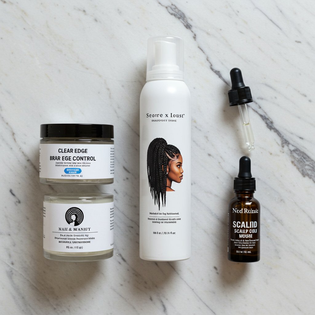 Flat Lay Of Braiding Hair Care Products