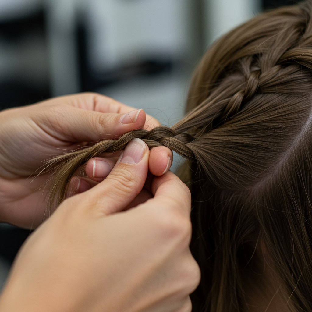 Hair-Stylist-Pancaking-A-Braid