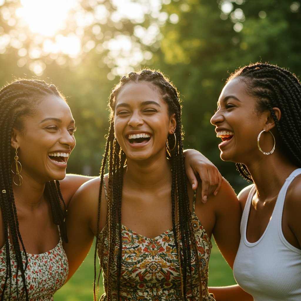 Diverse Women With Braids Laughing