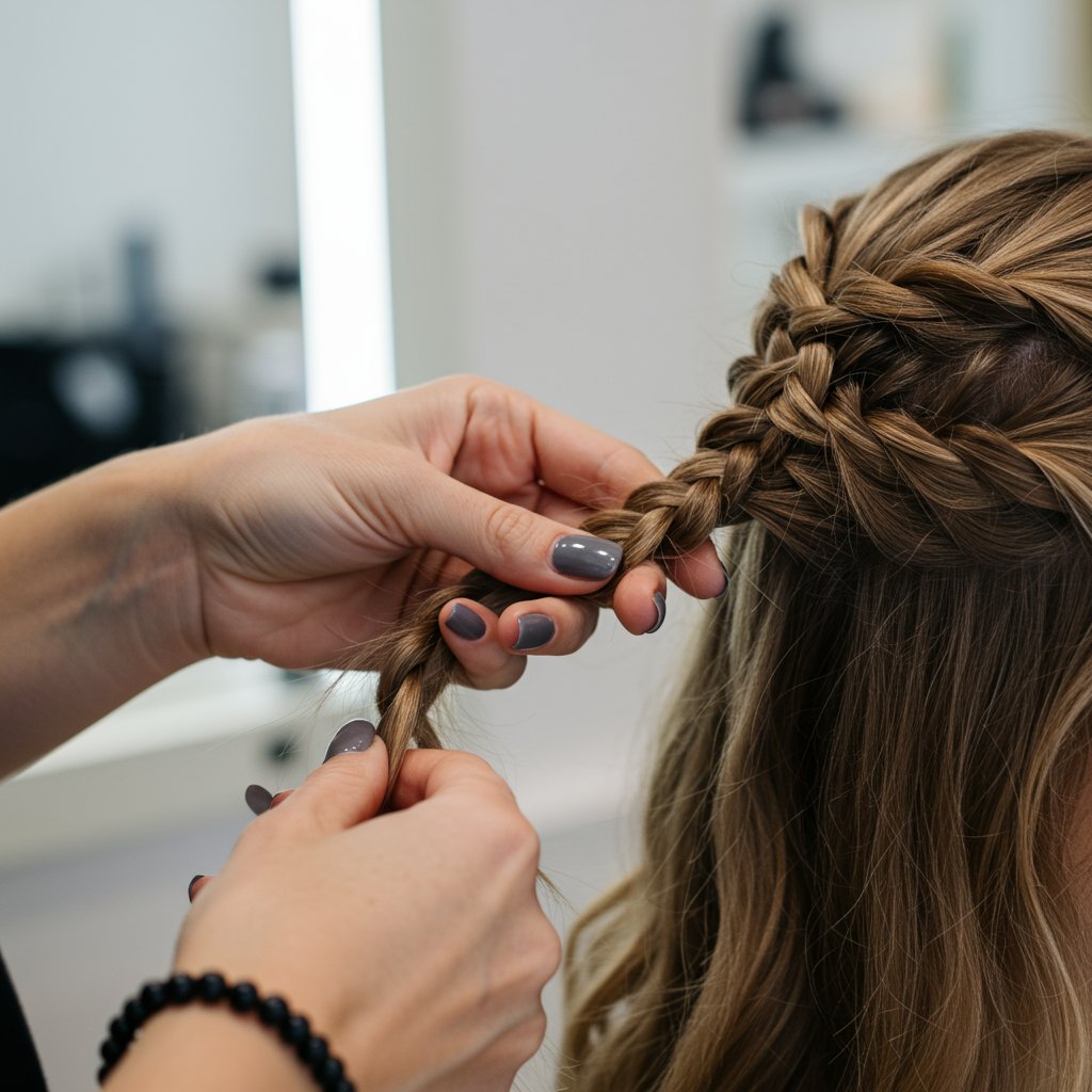 Stylist Hands Finishing A Braid