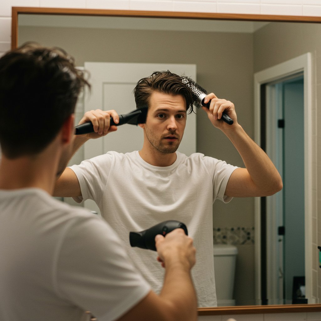 Man-Styling-Side-Part-With-Dryer