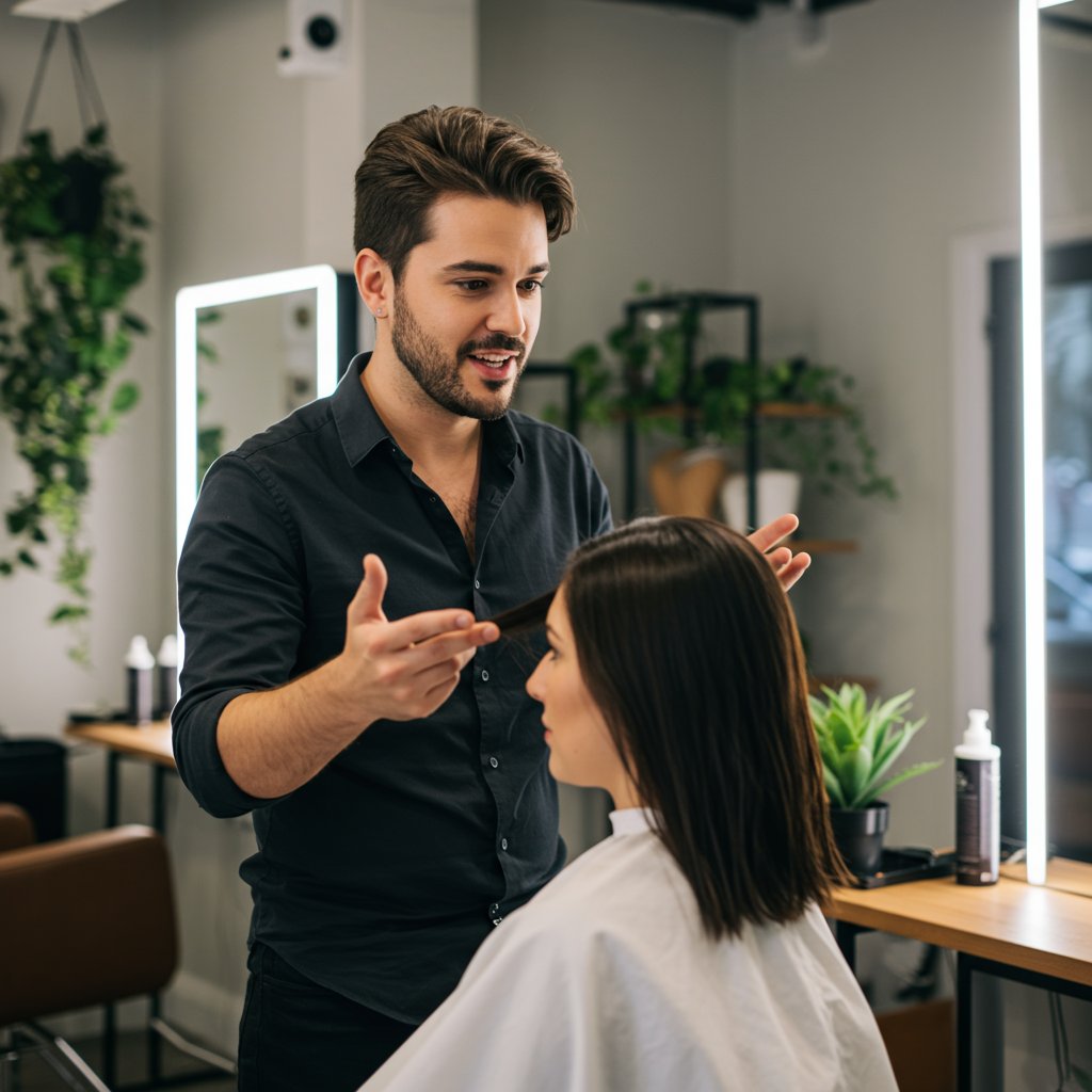 Professional Stylist Consulting With Client