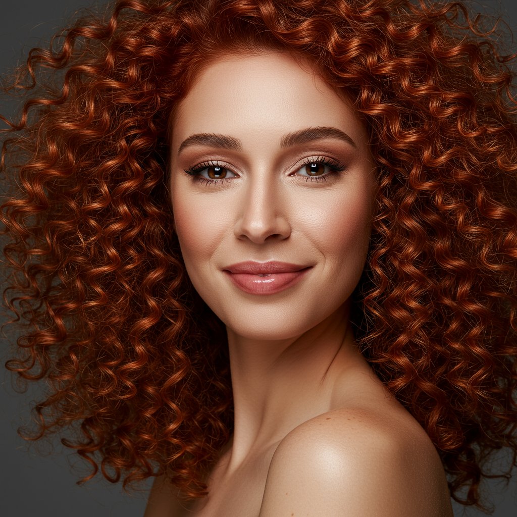 Woman With Vibrant Red Curly Hair Smiling