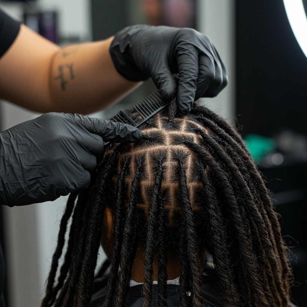 Loctician Retwisting Clients Hair