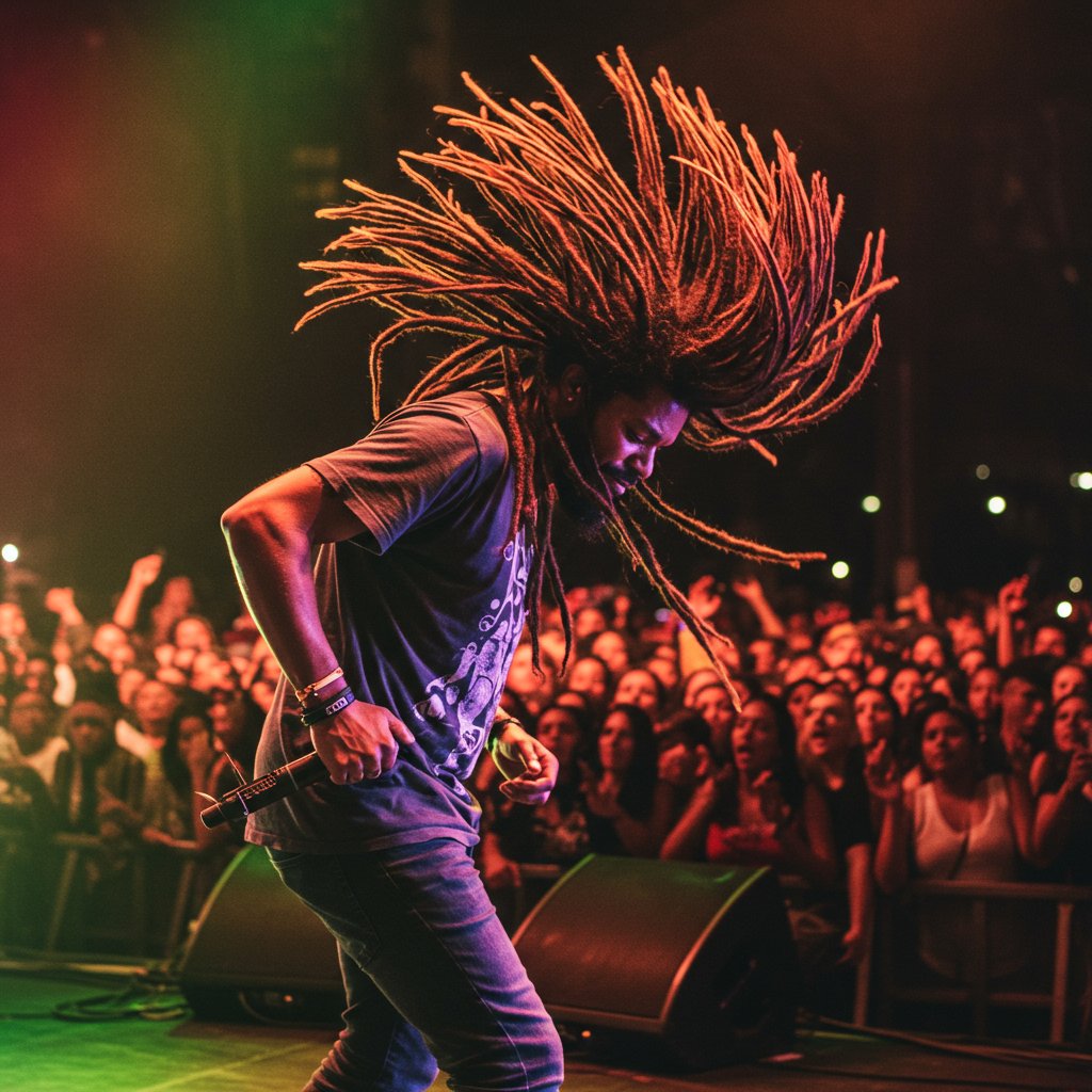 Reggae Musician On Stage With Locs