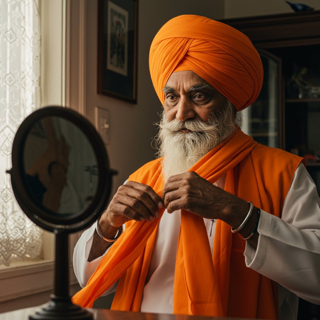 Sikh Man Adjusting Turban