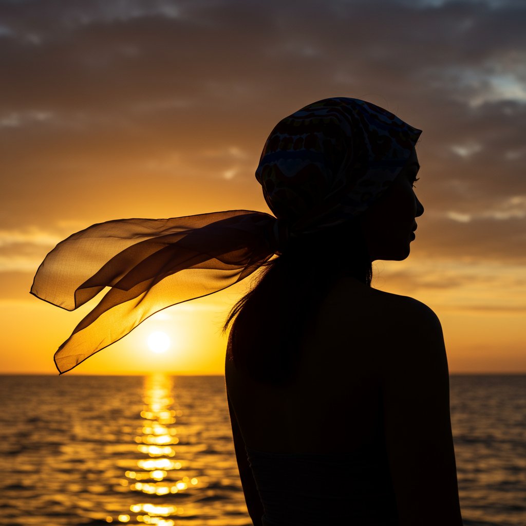 Woman Silhouette Sunset Scarf