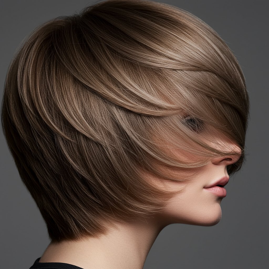 Modern Feathered Hairstyle Closeup