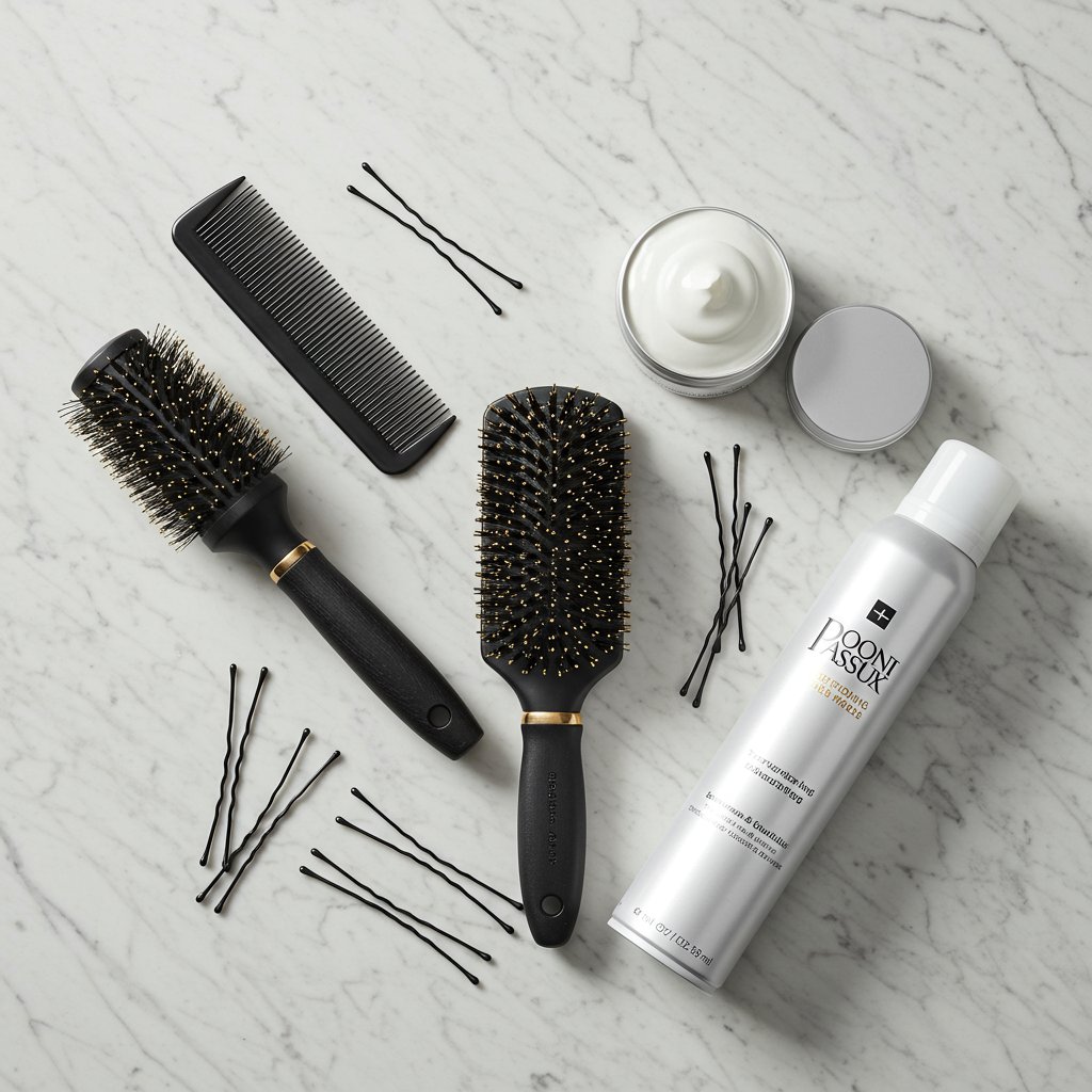 Hairstyling Tools And Products Flatlay