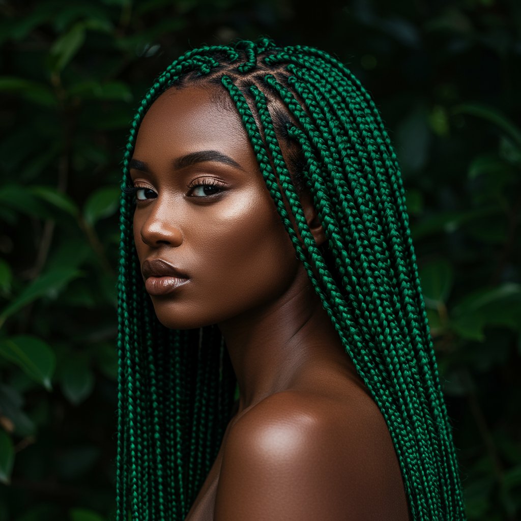 Emerald Green Braids Portrait