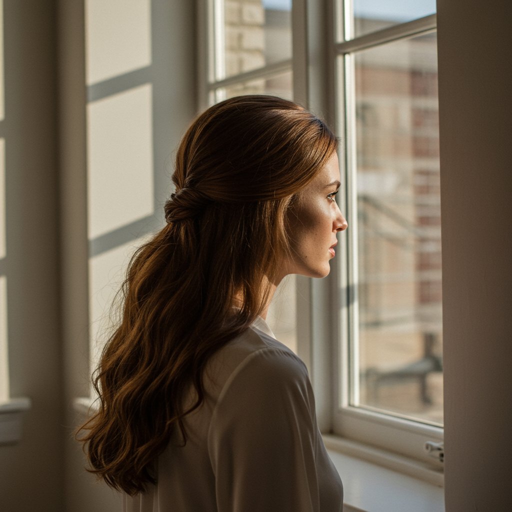 Woman-With-Timeless-Half-Up-Hairstyle