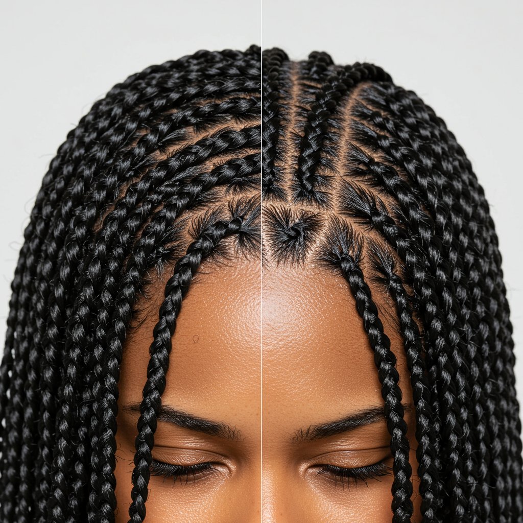 Split Image Knotless Vs Traditional Braids