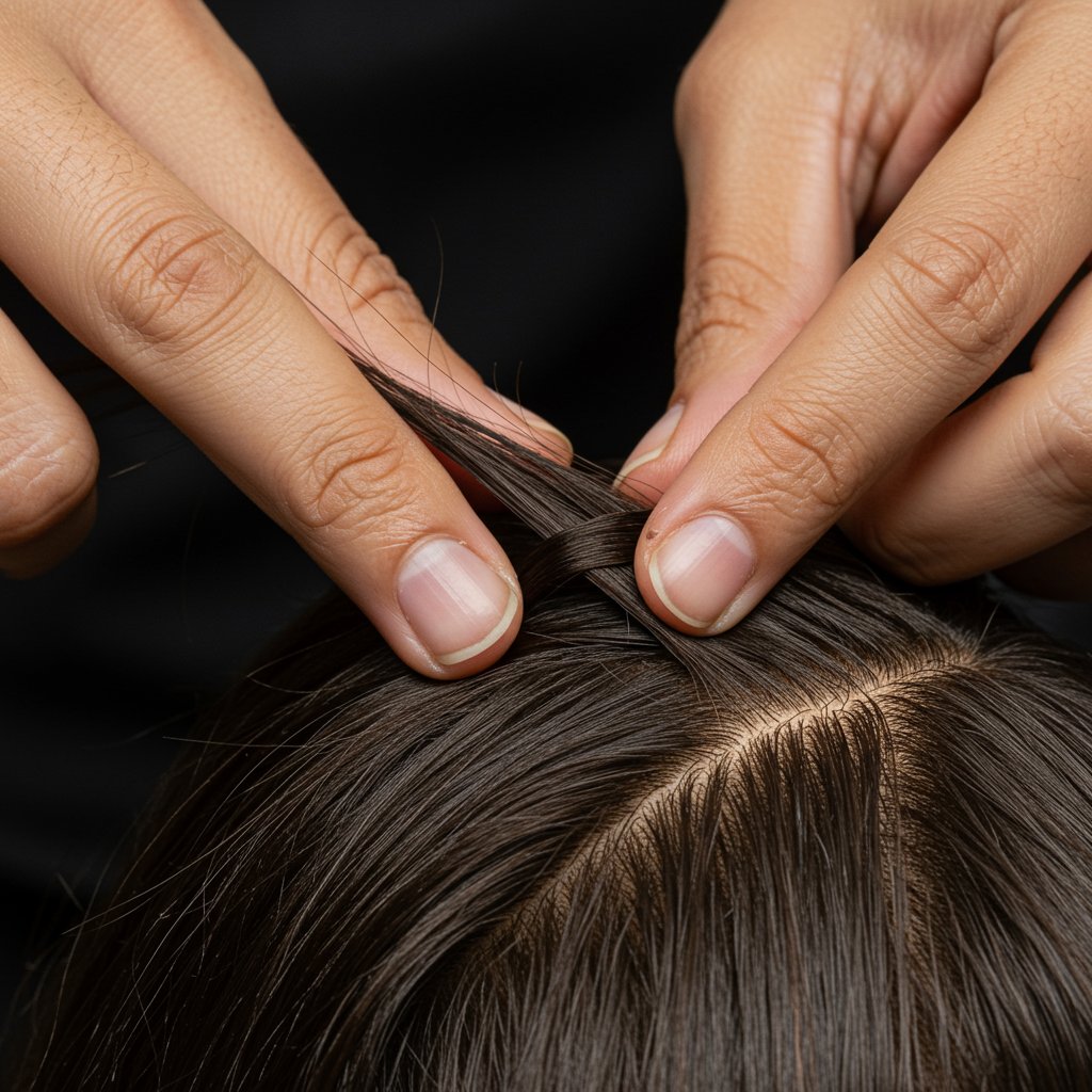 Stylist Hands Installing Knotless Braid