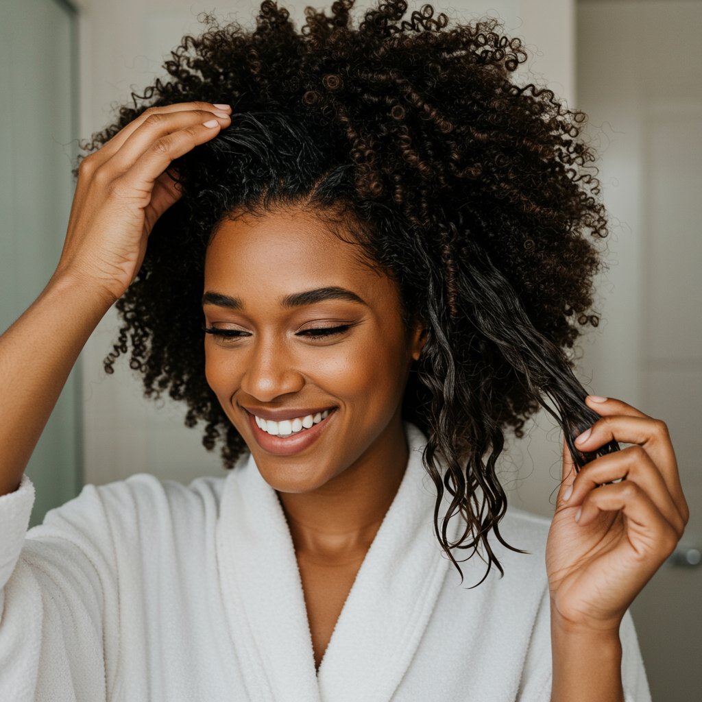Woman Deep Conditioning Her Natural Hair