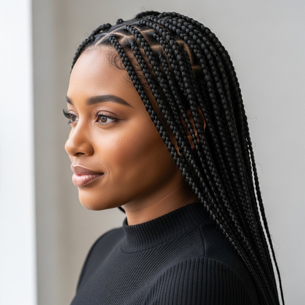 Woman With Elegant Knotless Braids