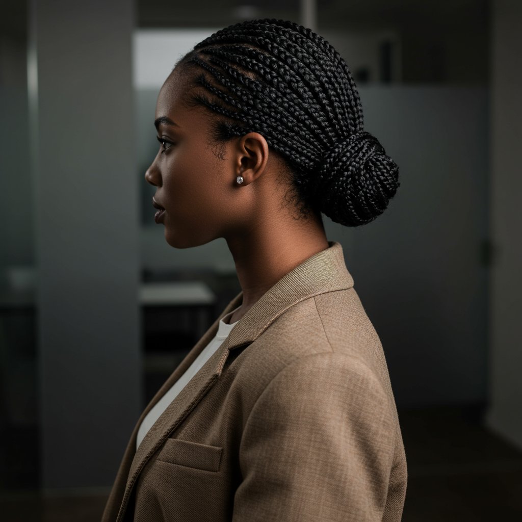 Professional-Woman-Knotless-Braid-Low-Bun