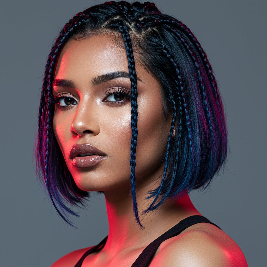 Woman-With-Edgy-Ombre-Blue-Knotless-Braid-Bob