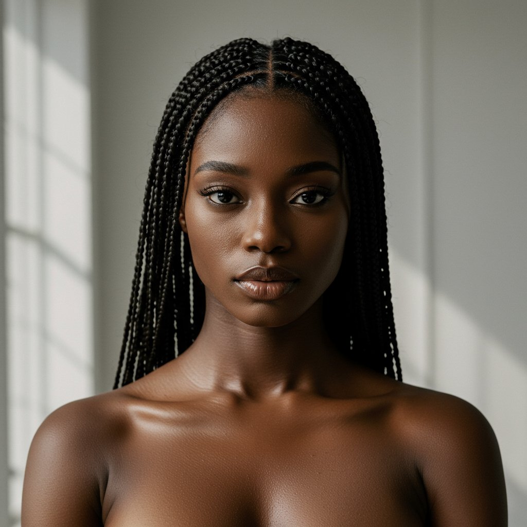 Confident Woman With Long Knotless Braids
