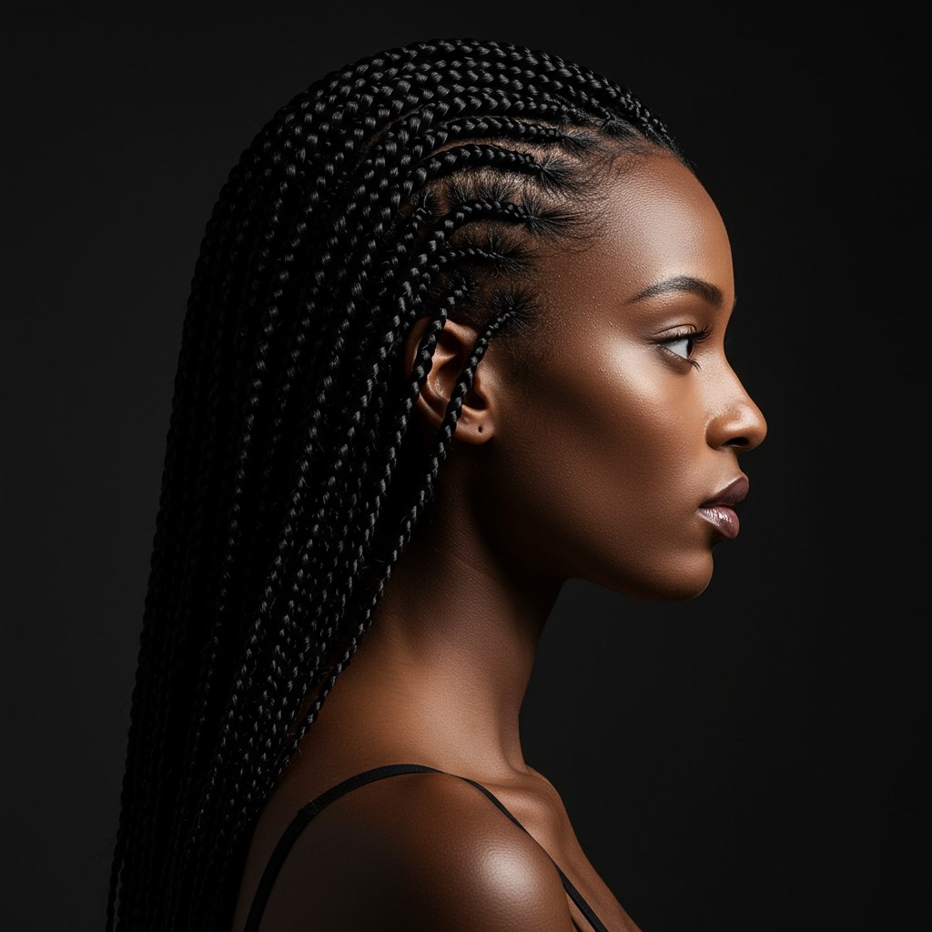 Side Profile Showing Seamless Knotless Braids