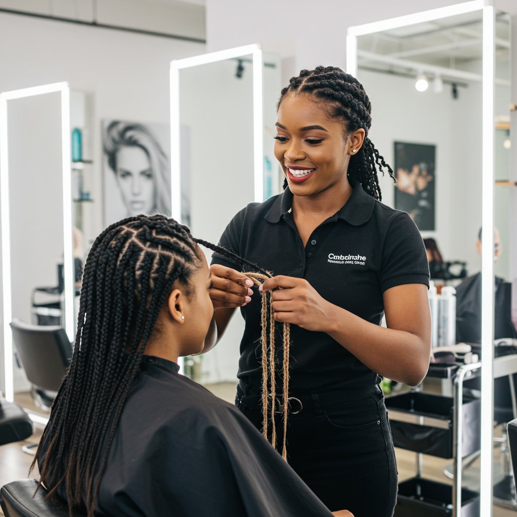 Stylist Consulting With Client About Braids