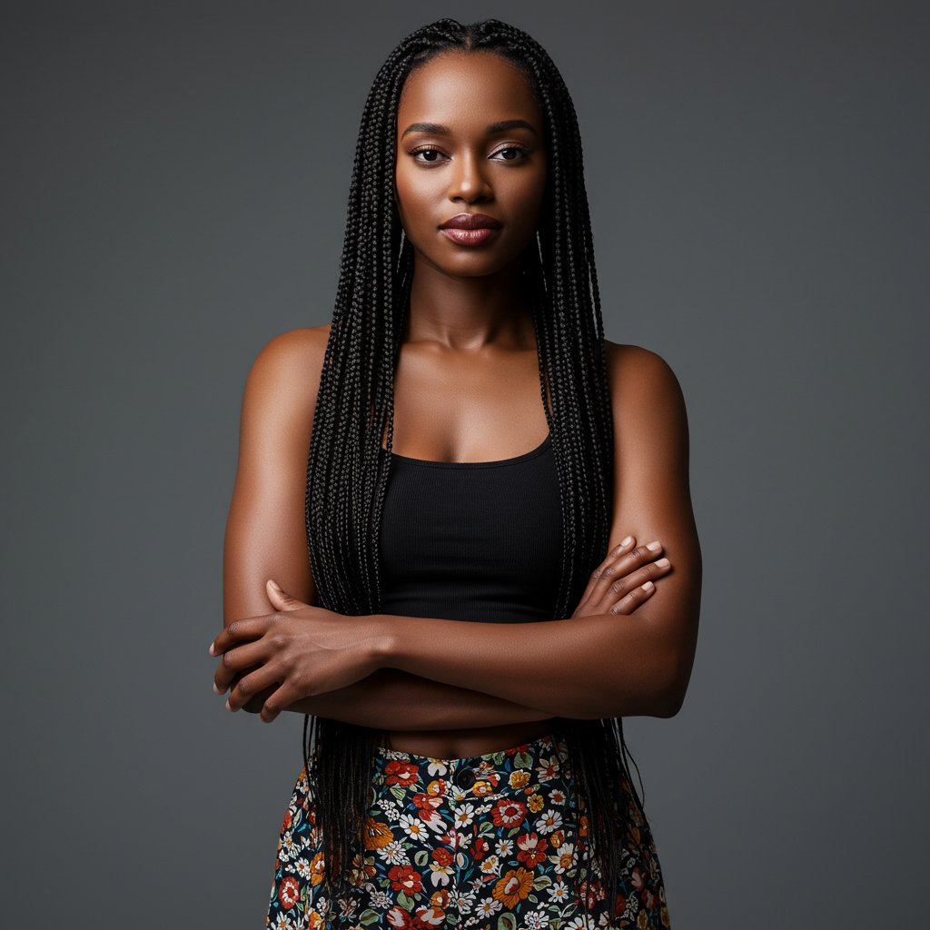 Empowered Woman Showing Off Healthy Knotless Braids