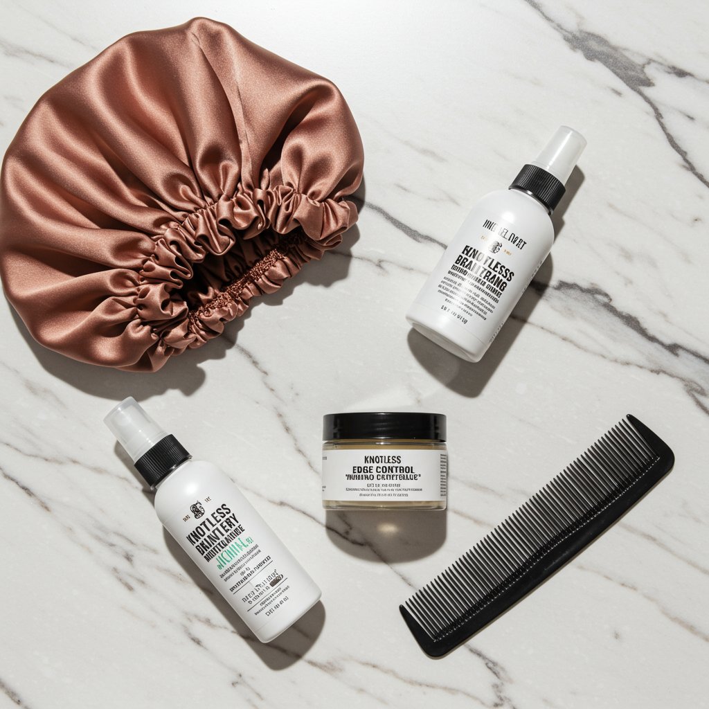 Flat Lay Of Knotless Braid Care Products