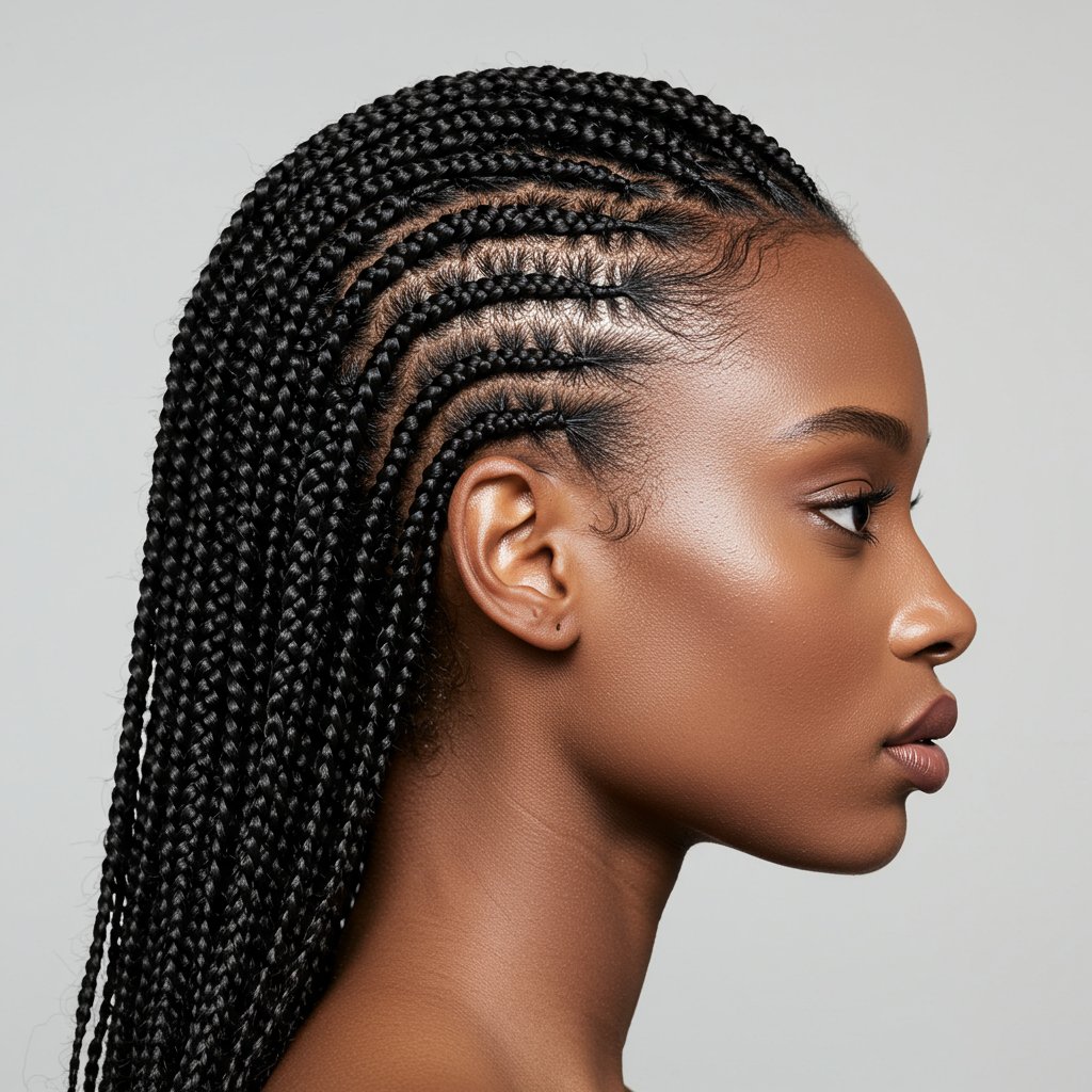 Profile View Of Knotless Braids Hairline