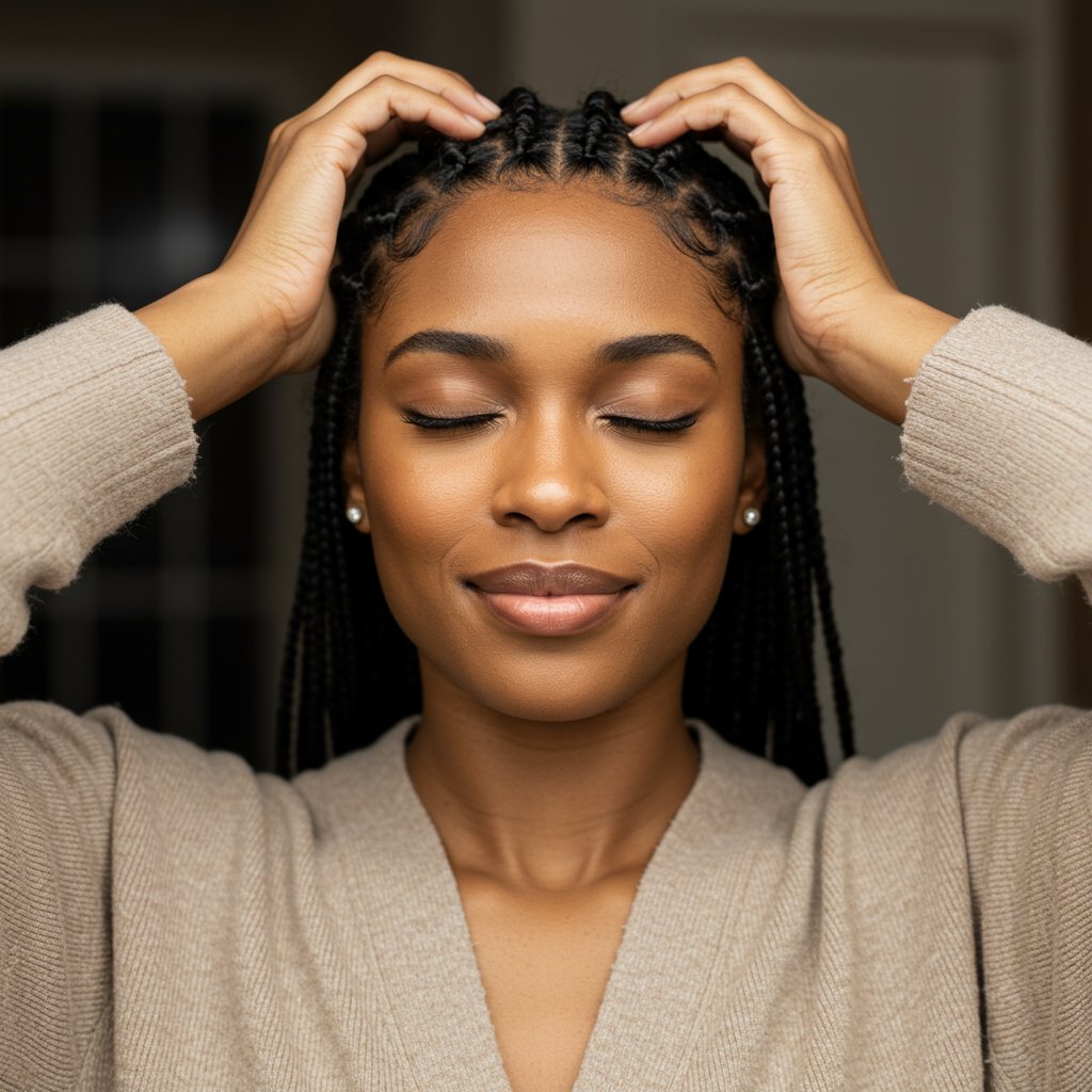 Woman Comfortably Touching Scalp With Braids