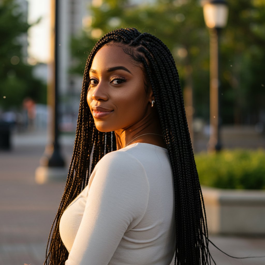 Woman With Flowing Knotless Braids