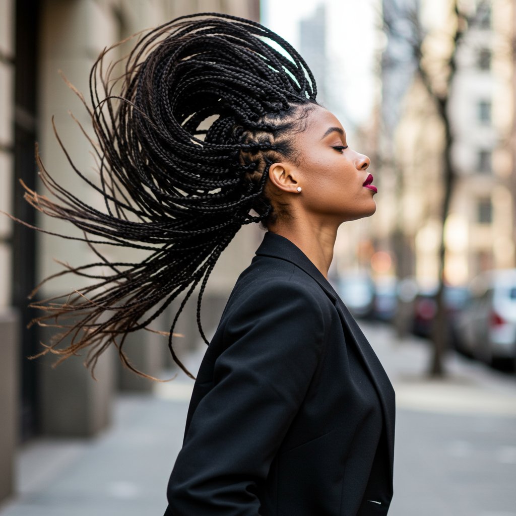 Woman With High Ponytail Knotless Braids