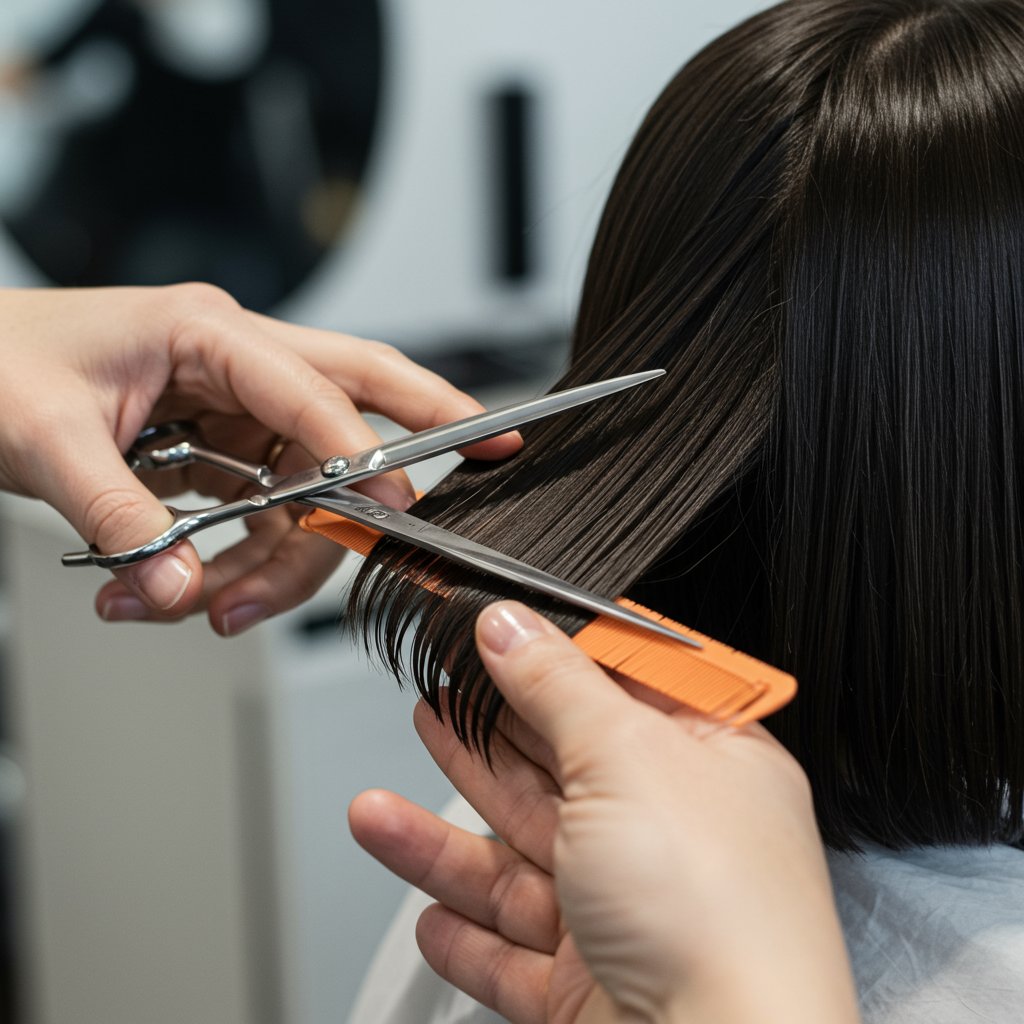 Stylist Trimming Ends Of A Lob