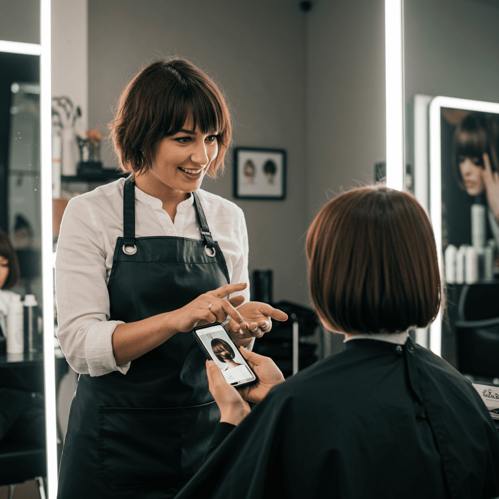 Stylist Consulting With Client About Shag