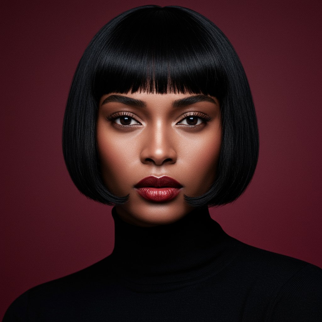 Woman With Mia Wallace Sharp Bob