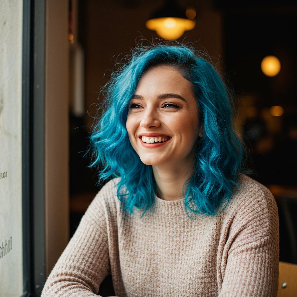 Woman With Vibrant Blue Hair
