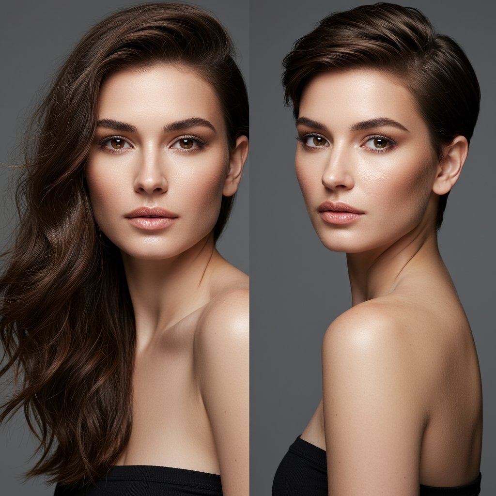 Long Vs Short Hair Split Image