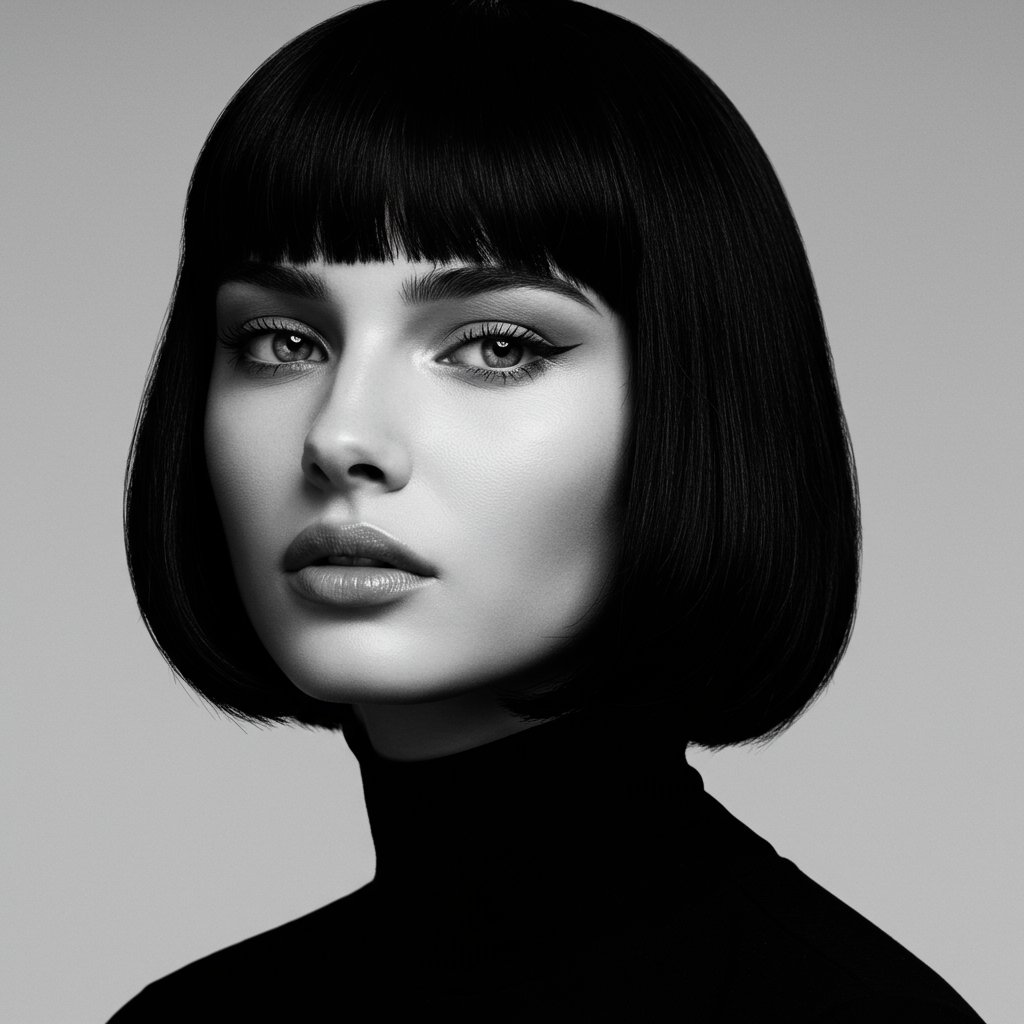 Woman With Sharp Bob And Blunt Bangs