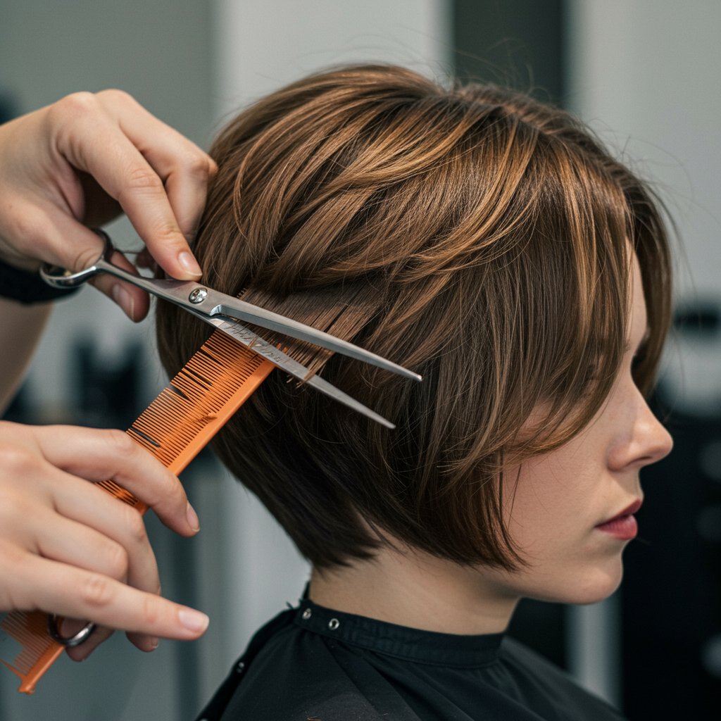 Stylist Customizing Cut For Face Shape