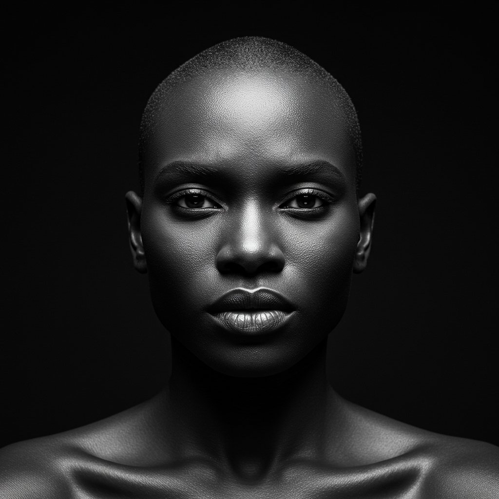 Powerful Woman Shaved Head Portrait