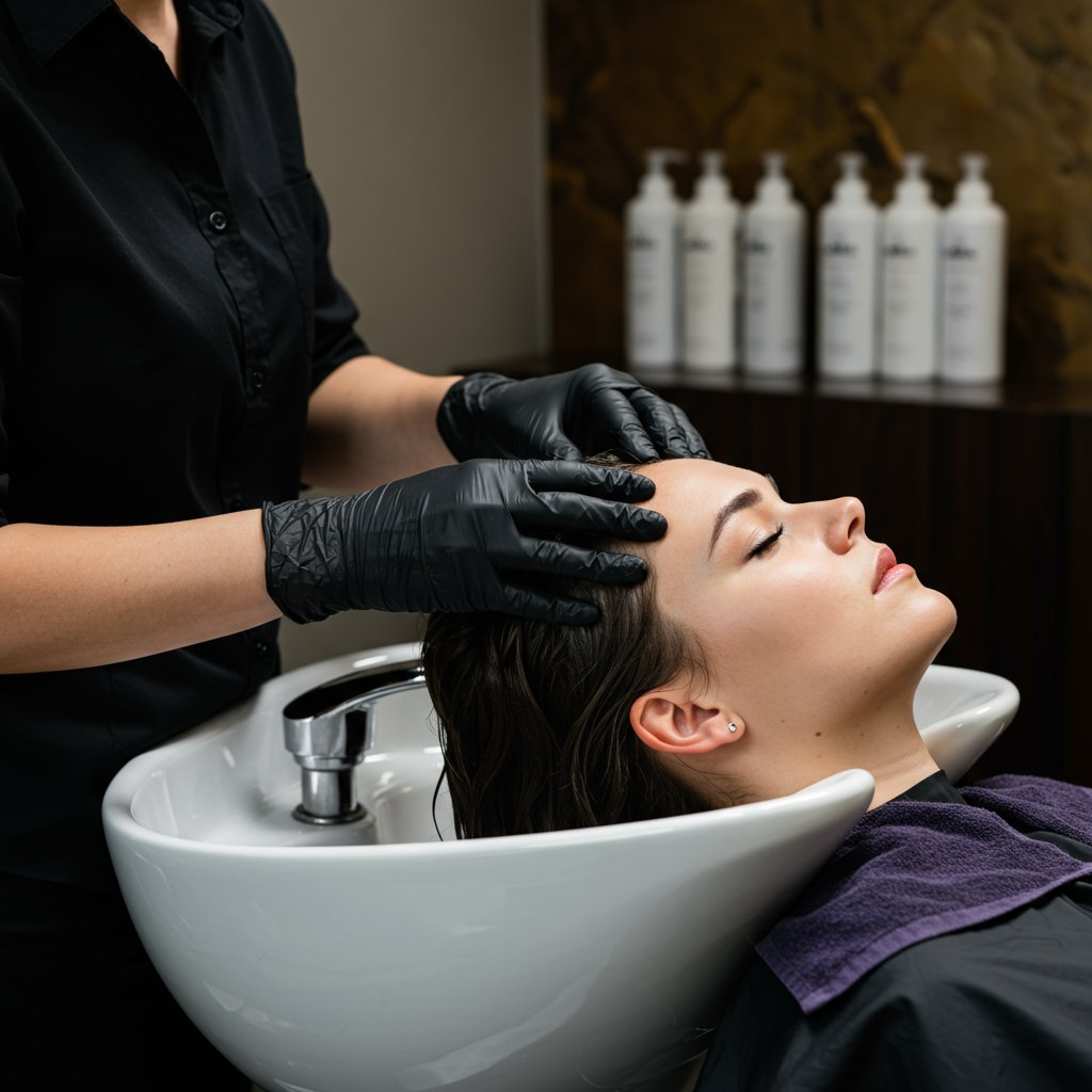 Stylist Massaging Scalp At Salon